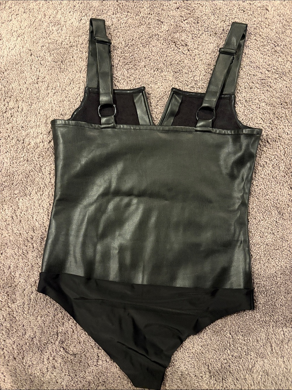 Black Faux-Leather One-Piece Bodysuit - Picture 3 of 3